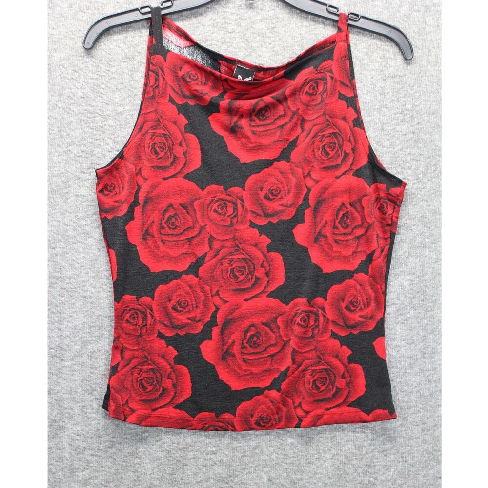 women's vintage tank top red rose floral Size Large Stretchy